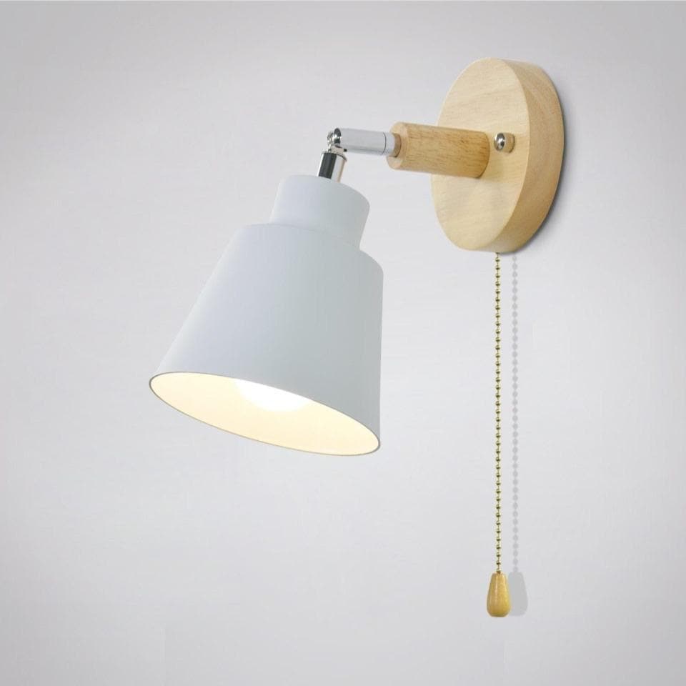 Swivel Sconce with Chain Pull and Wood Accent for Focused Task Lighting in Bedroom, Hallway or Reading Nook – 180° Rotation | Thomler