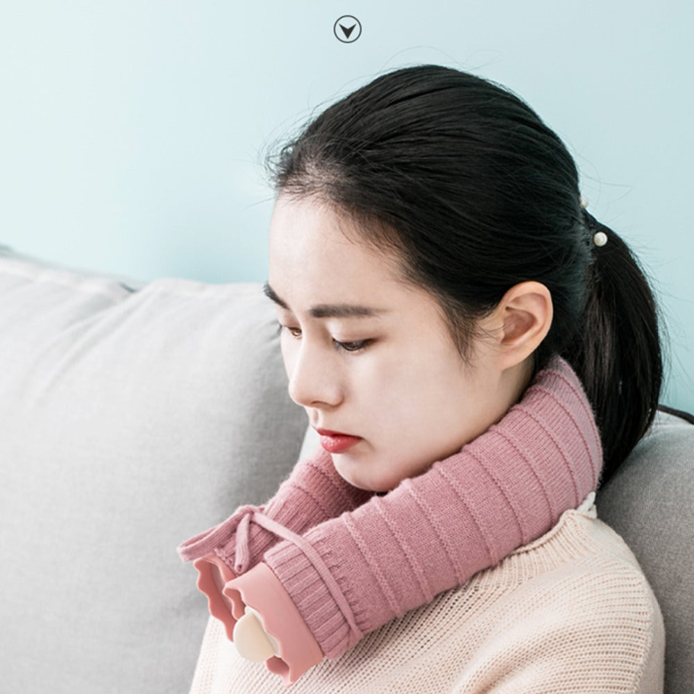 Curved Neck Hot Water Bottle with Soft Cover for Shoulder & Neck Relief – Microwaveable Heat or Cold Therapy | Thomler
