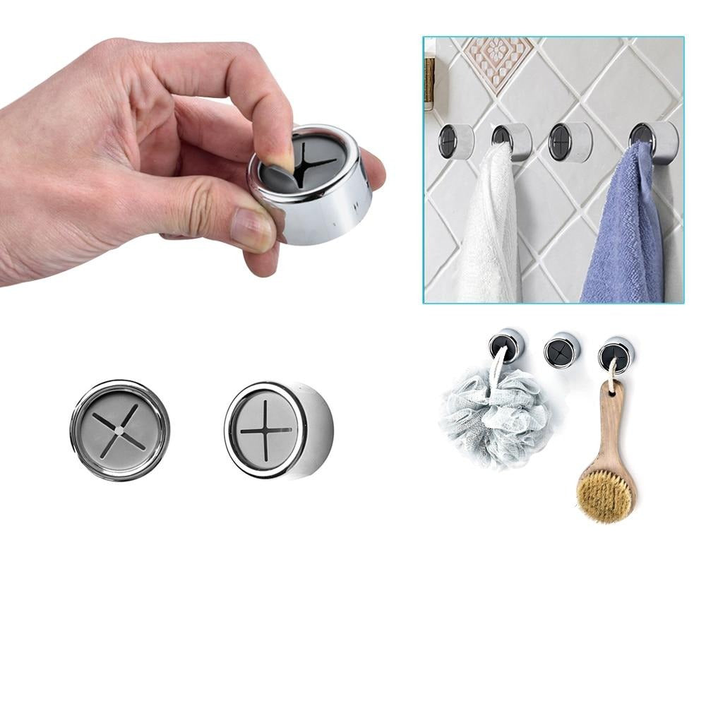 Towel Holder Stainless Steel Set Of 3 Self Adhesive Silver Kitchen Bathroom Wall Organiser Hookless Cloth Rack | Thomler