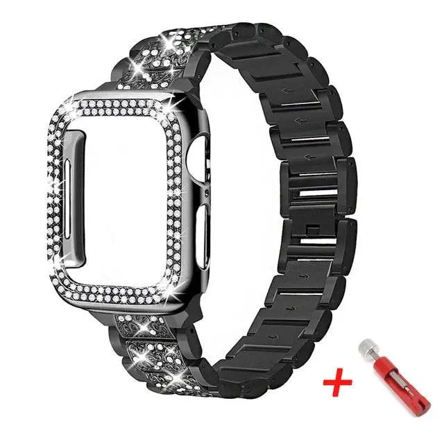 Embellished Steel Band + Protective Case Set for Apple Watch Series (38mm–44mm) – Coordinated Finish | Thomler