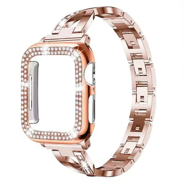 Jewelry-Style Steel Watch Band & Protective Case Bundle for Apple Watch Series – Coordinated Finish & Snap-On Installation | Thomler