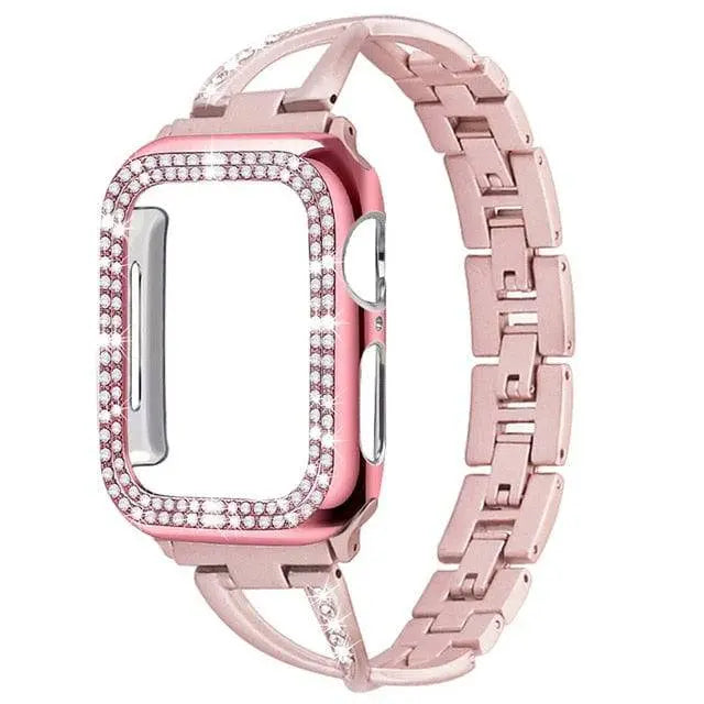 Jewelry-Style Steel Watch Band & Protective Case Bundle for Apple Watch Series – Coordinated Finish & Snap-On Installation | Thomler