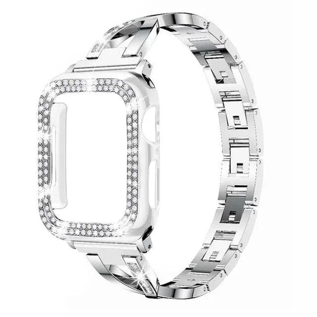 Jewelry-Style Steel Watch Band & Protective Case Bundle for Apple Watch Series – Coordinated Finish & Snap-On Installation | Thomler