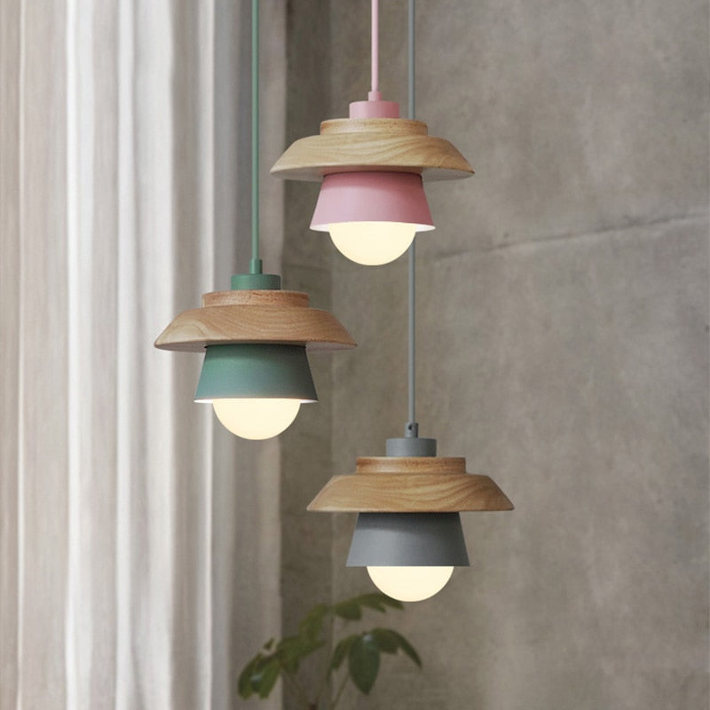 Modern Wood Pendant Light with Adjustable Cable in 5 Colors for Dining Room, Kitchen, Bedroom | Thomler