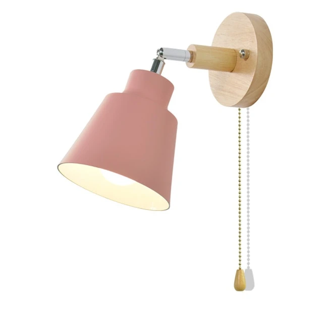 Swivel Sconce with Chain Pull and Wood Accent for Focused Task Lighting in Bedroom, Hallway or Reading Nook – 180° Rotation | Thomler