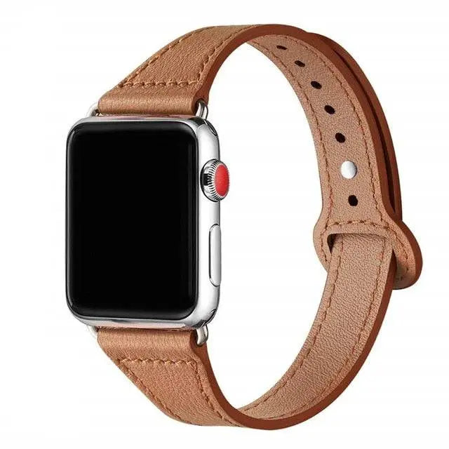 Slim Cowhide Strap for Apple Watch – Adjustable Butterfly Clasp Band for Women | Thomler