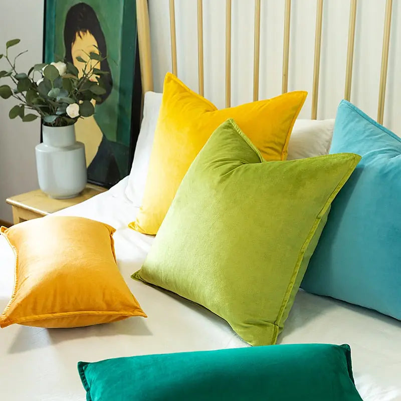 Cushion Cover Velvet 45.0 cm x 45.0 cm Beige Sofa Bedroom Decorative Throw Pillow Case Hidden Zip | Thomler
