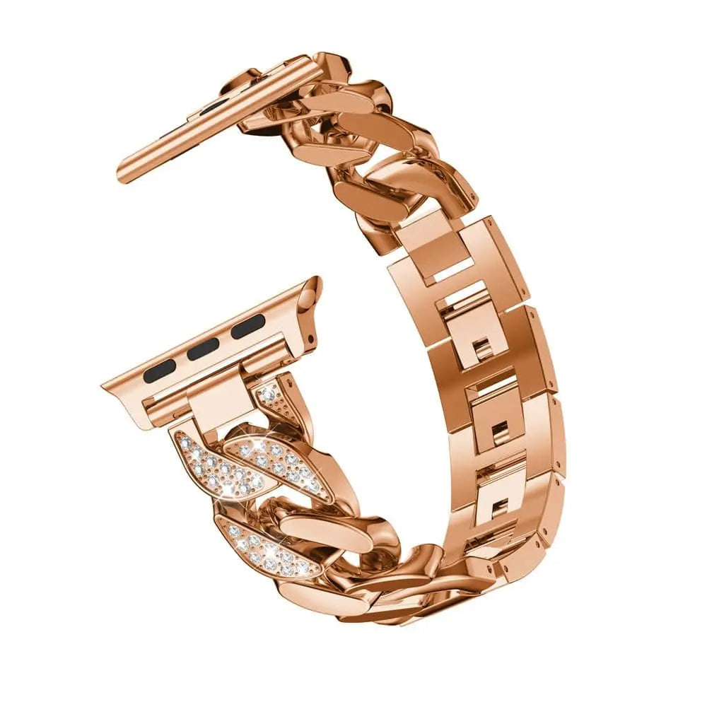 Stainless Steel Link Watch Strap with Crystal Accent Design – Adjustable Metal Bracelet for 38mm to 49mm Smart Watches | Thomler