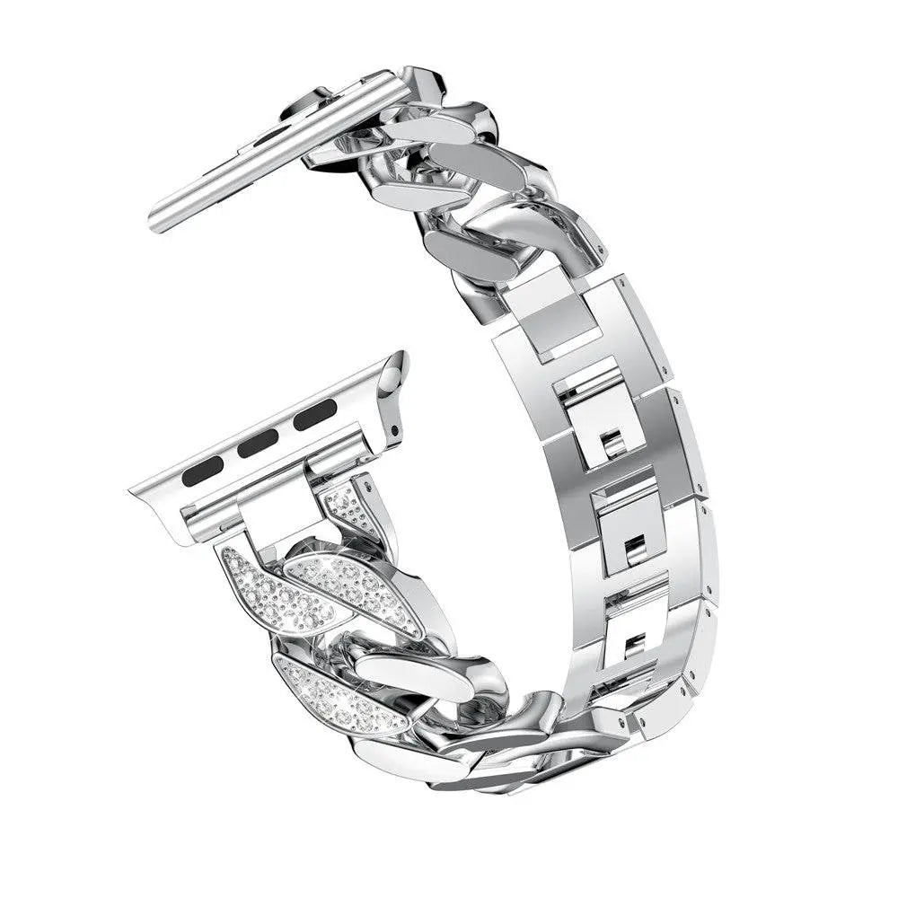Stainless Steel Link Watch Strap with Crystal Accent Design – Adjustable Metal Bracelet for 38mm to 49mm Smart Watches | Thomler