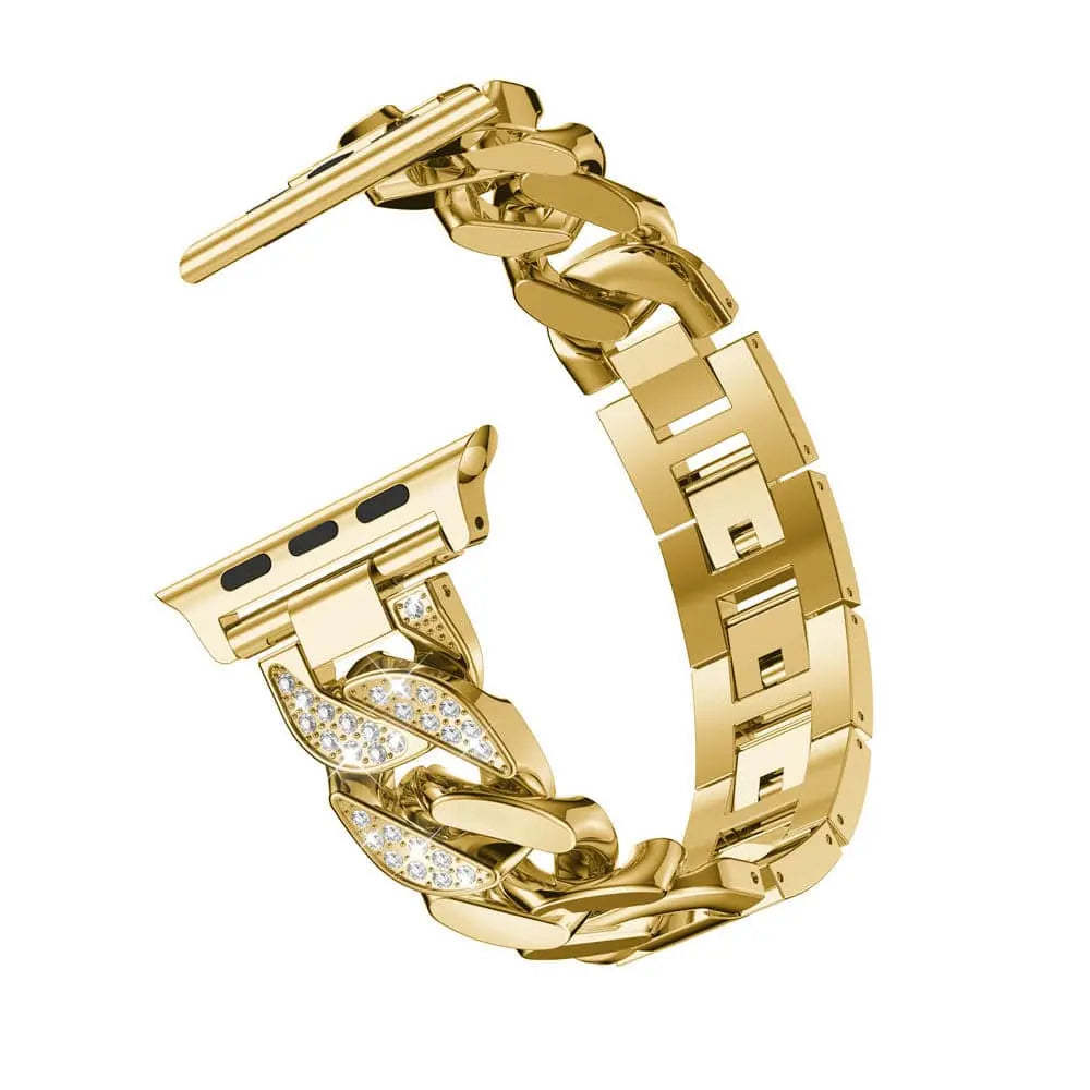 Stainless Steel Link Watch Strap with Crystal Accent Design – Adjustable Metal Bracelet for 38mm to 49mm Smart Watches | Thomler