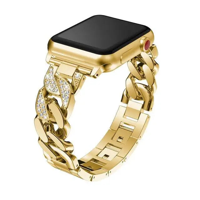 Stainless Steel Link Watch Strap with Crystal Accent Design – Adjustable Metal Bracelet for 38mm to 49mm Smart Watches | Thomler