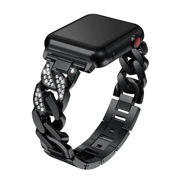 Stainless Steel Link Watch Strap with Crystal Accent Design – Adjustable Metal Bracelet for 38mm to 49mm Smart Watches | Thomler