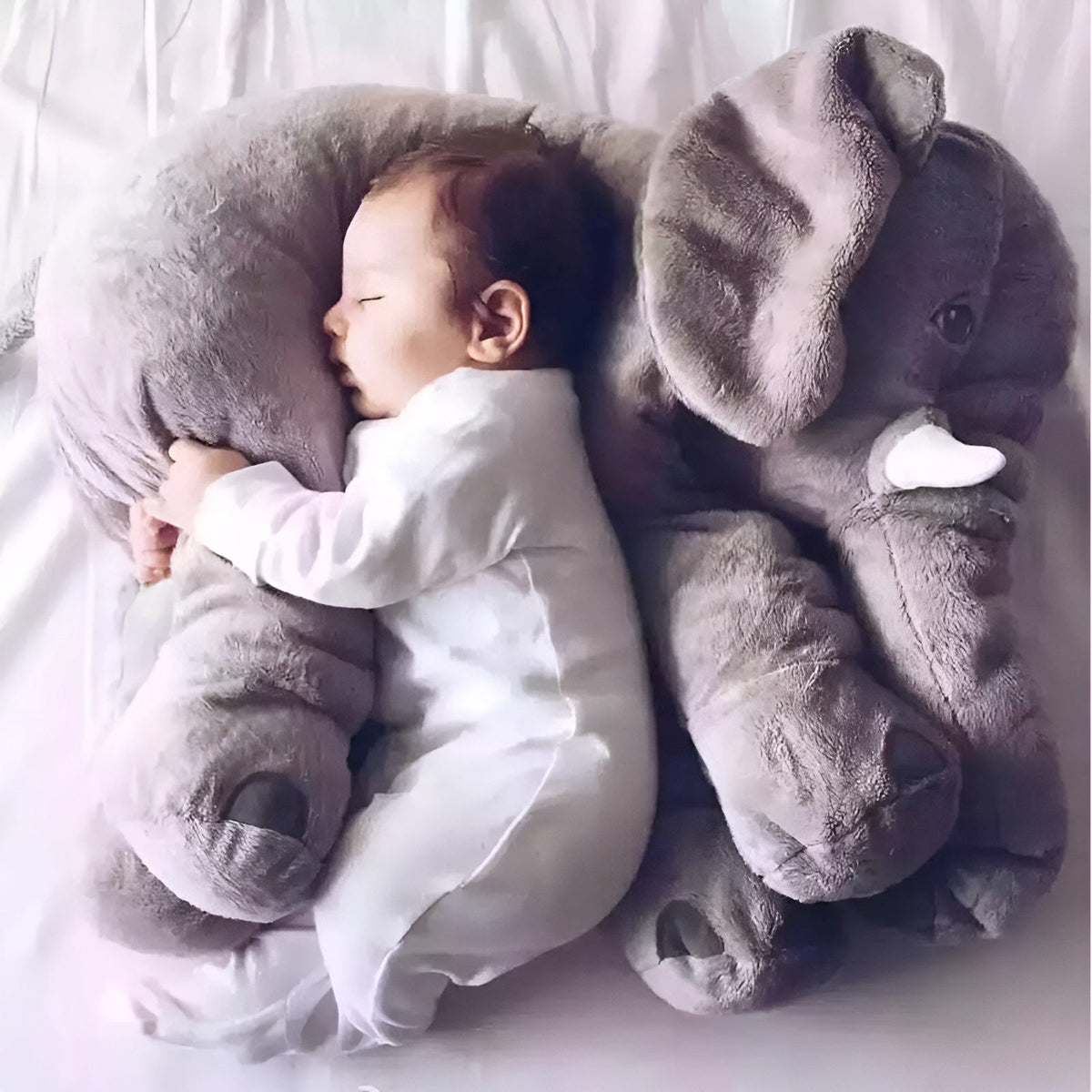 Jumbo Plush Elephant Pillow Buddy for Babies & Toddlers - Soft Cuddle Toy & Nursery Cushion in Gray, Blue, Pink, Yellow, Purple - Machine | Thomler