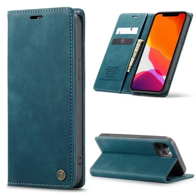 iPhone 12 Leather Wallet Phone Case with Card Slots – Fitted Protection for 12 Mini, Pro & Pro Max – Raised Edge Design for Camera & | Thomler