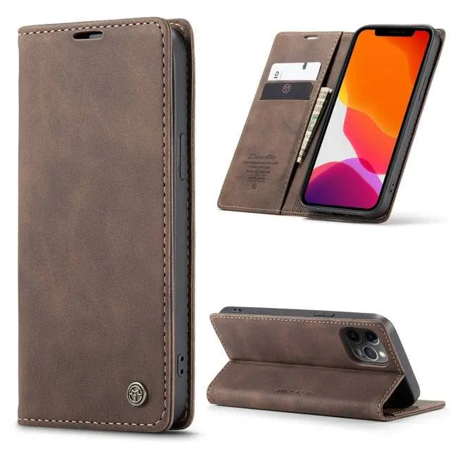 iPhone 12 Leather Wallet Phone Case with Card Slots – Fitted Protection for 12 Mini, Pro & Pro Max – Raised Edge Design for Camera & | Thomler