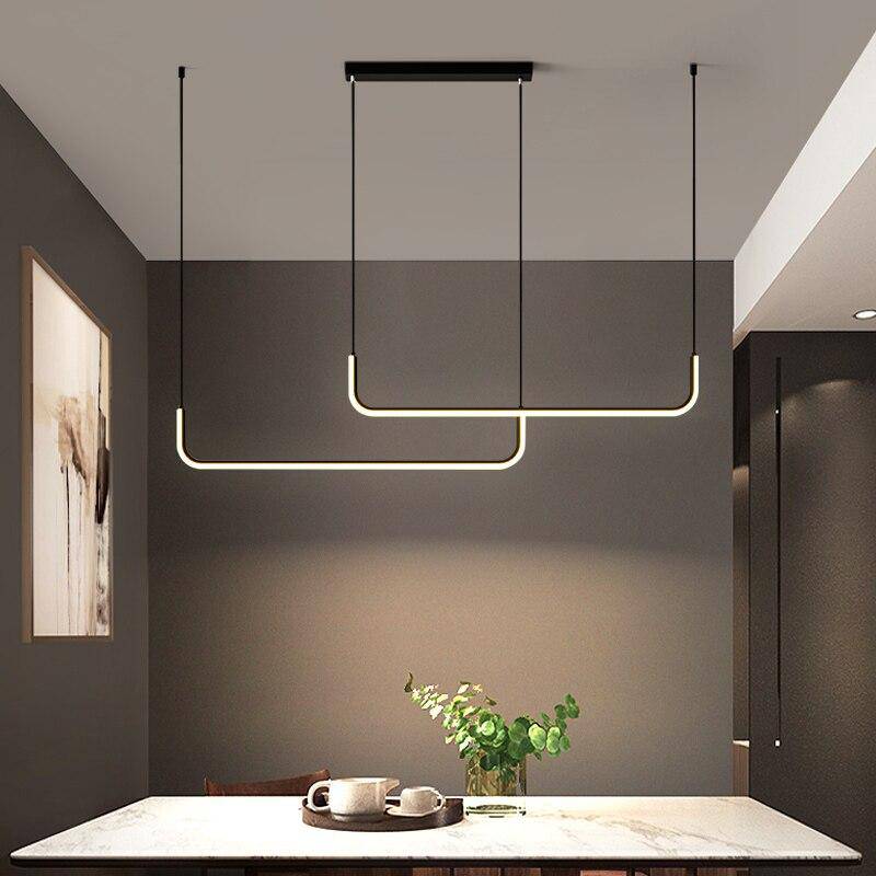 Pendant Light Aluminium LED 120.0 cm Black Dimmable Kitchen Island Dining Room Linear Ceiling Hanging Lamp | Thomler
