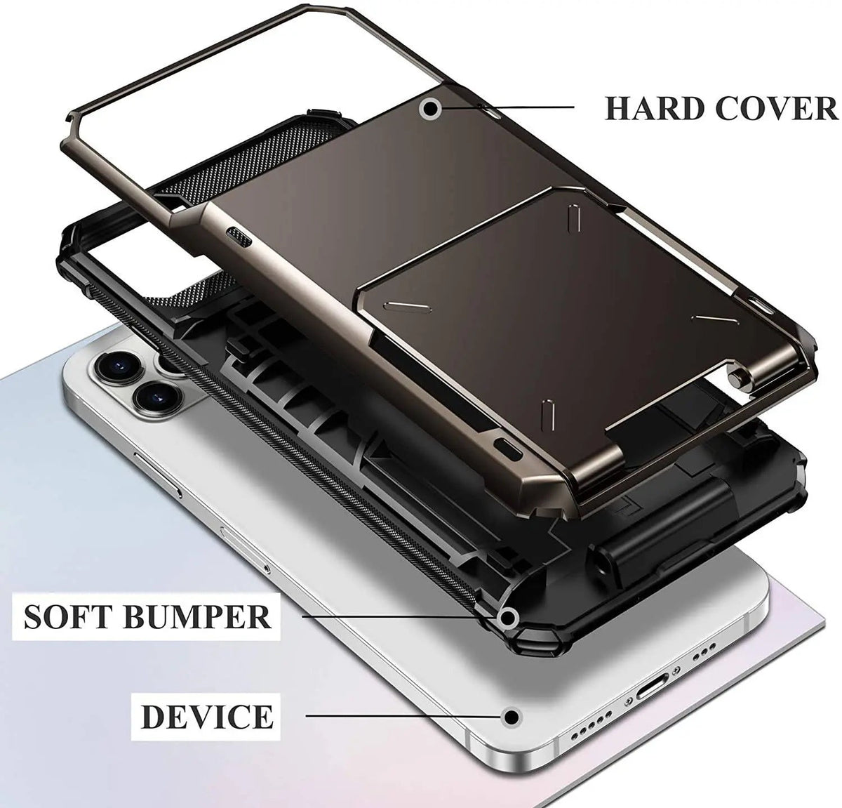 Armor Card Wallet iPhone Case with Military-Grade Protection | Black Mamba Shock-Absorbing Shell for iPhone X through 13 Series | Thomler