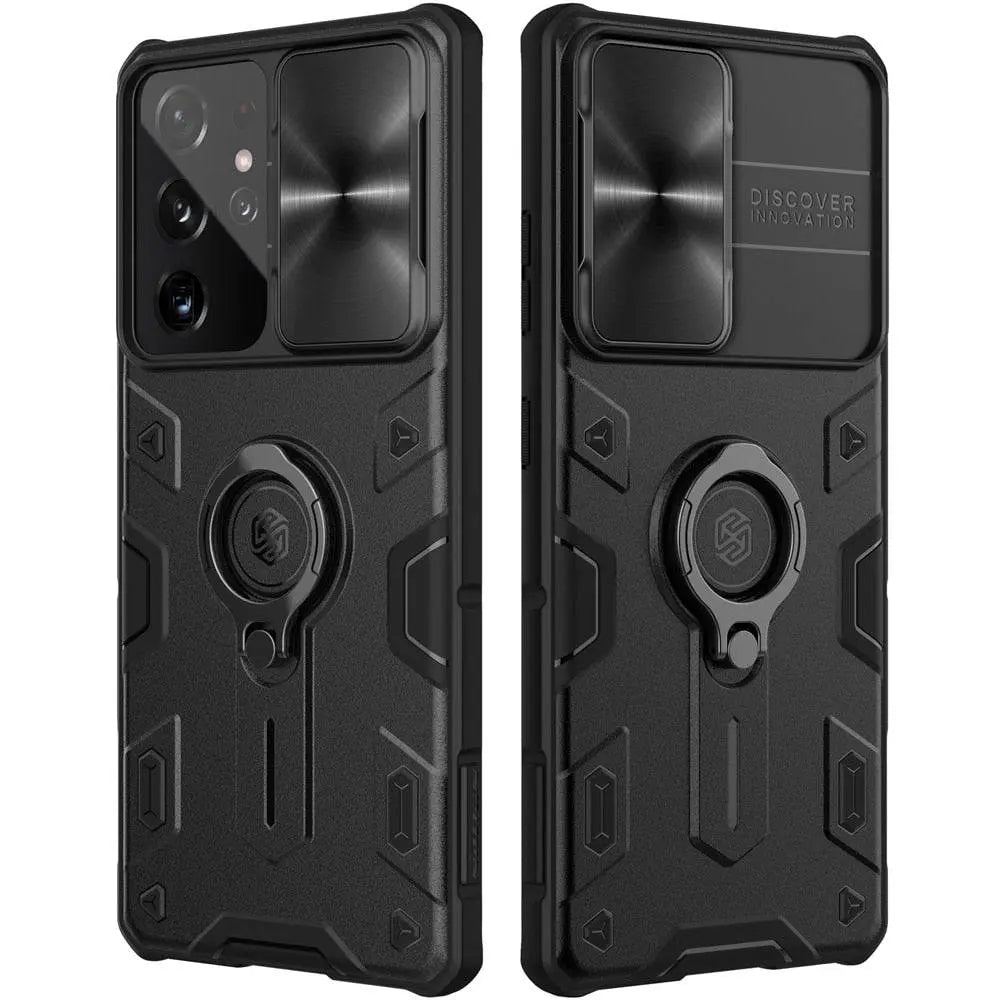 Aluminum Ring Stand Phone Case with Camera Guard for Samsung Galaxy S21, S21 Plus & S21 Ultra – Built-In Kickstand & Shockproof Frame | Thomler
