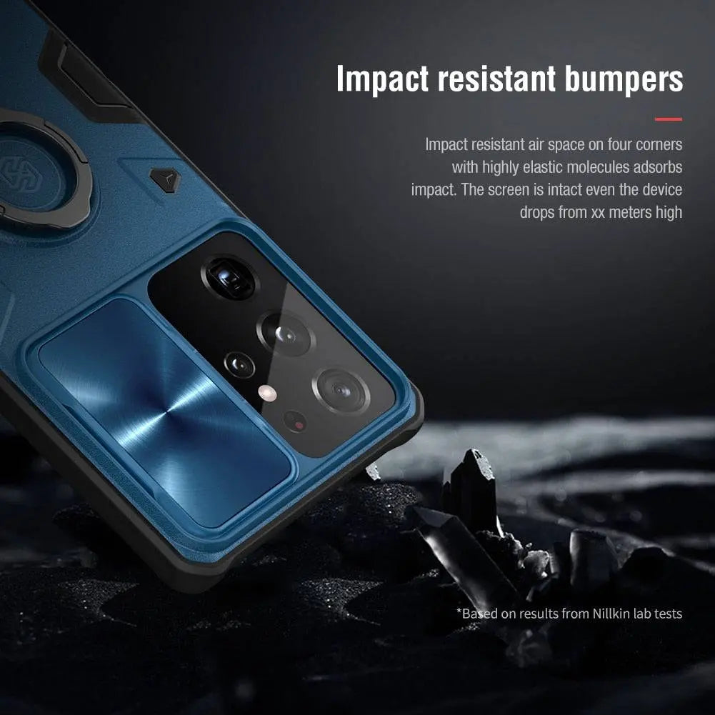 Aluminum Ring Stand Phone Case with Camera Guard for Samsung Galaxy S21, S21 Plus & S21 Ultra – Built-In Kickstand & Shockproof Frame | Thomler