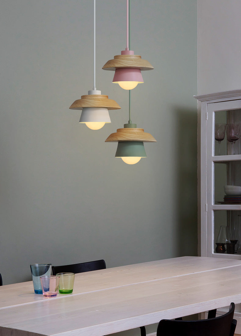 Modern Wood Pendant Light with Adjustable Cable in 5 Colors for Dining Room, Kitchen, Bedroom | Thomler