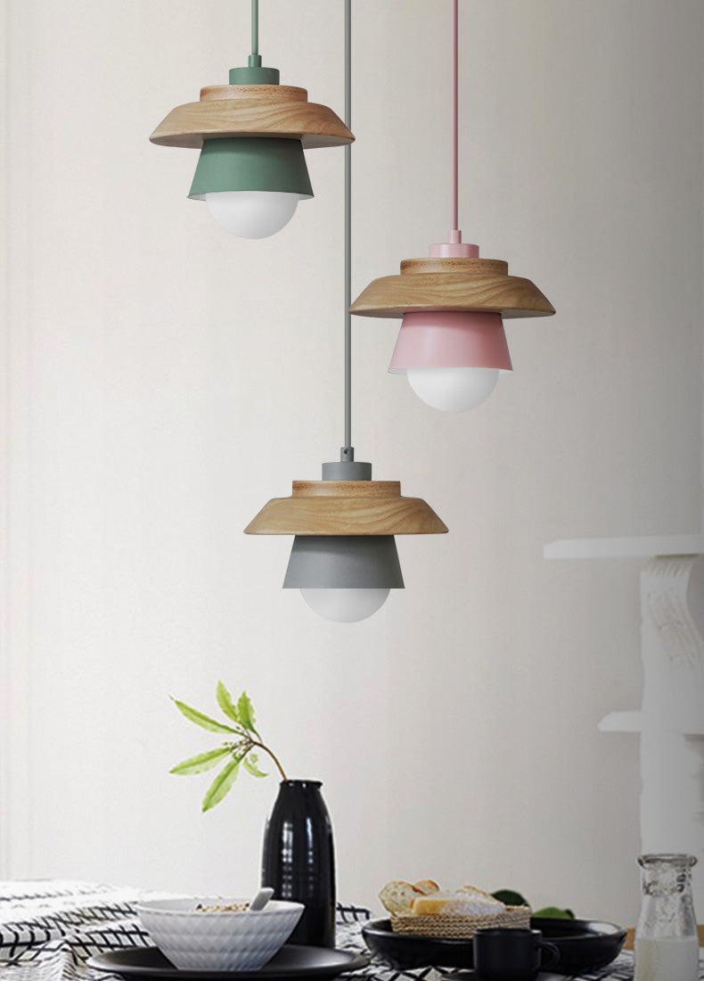 Modern Wood Pendant Light with Adjustable Cable in 5 Colors for Dining Room, Kitchen, Bedroom | Thomler