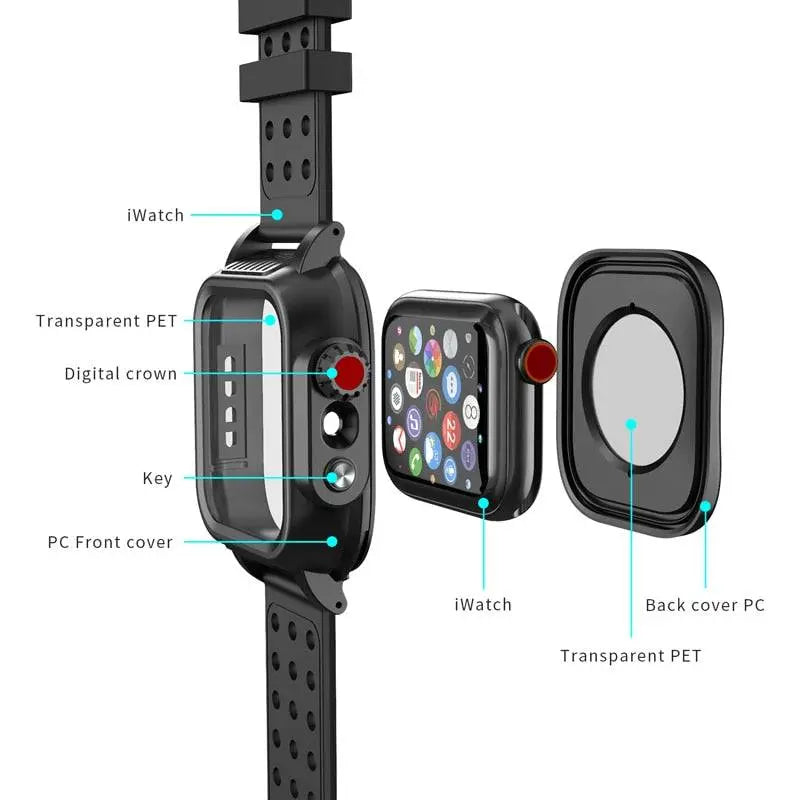 Protective Sport Band & Case Kit for Apple Watch 44mm & 42mm – Silicone Wristband with Snap-On Screen Bumper for Series 6/5/4/SE & Series | Thomler