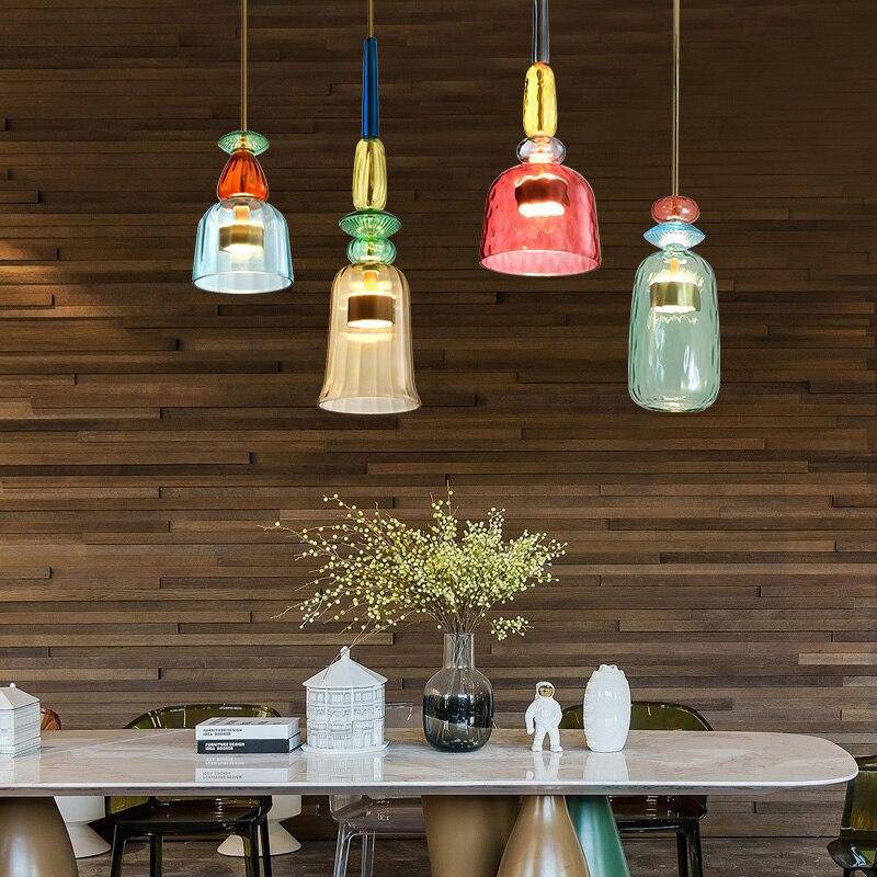 Pendant Light Iron LED 6.3 in Colored Glass Adjustable Dining Living Room Bedroom Ceiling Lamp | Thomler