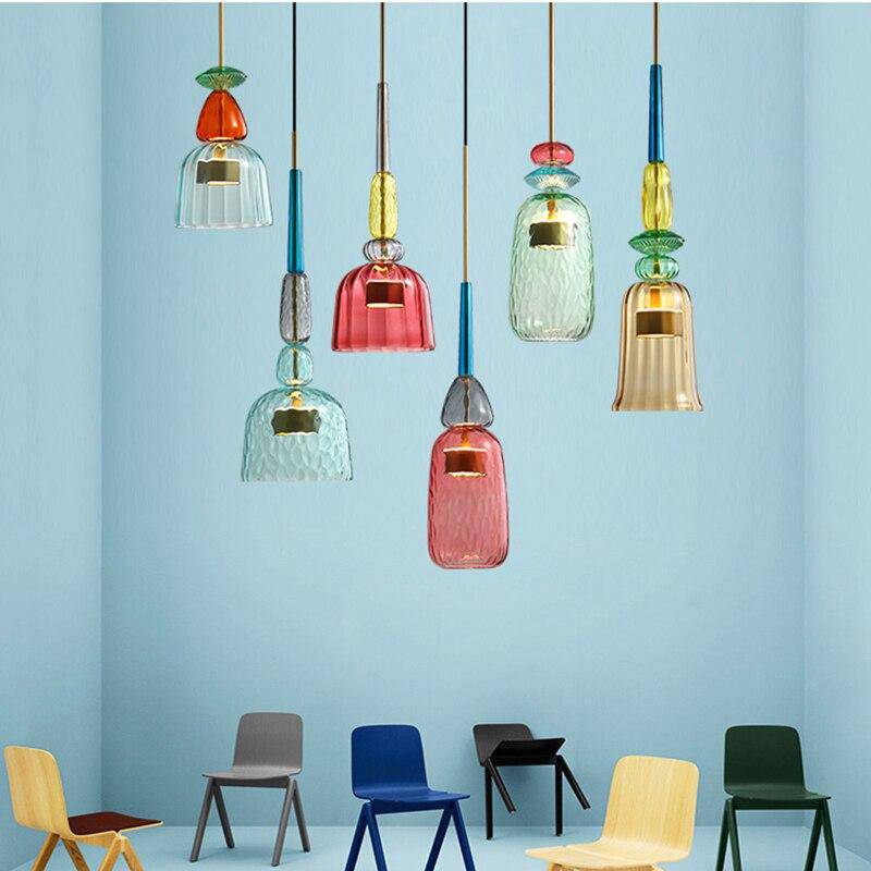 Pendant Light Iron LED 6.3 in Colored Glass Adjustable Dining Living Room Bedroom Ceiling Lamp | Thomler
