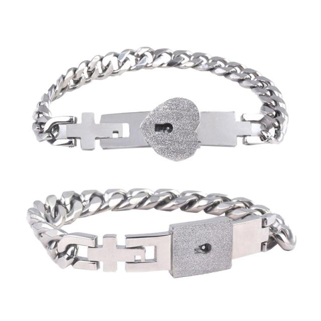 Couples Lock & Key Bracelet Set in Stainless Steel for Him & Her | Matching Jewelry Gift for Boyfriend Girlfriend Anniversary Valentine's Da | Thomler