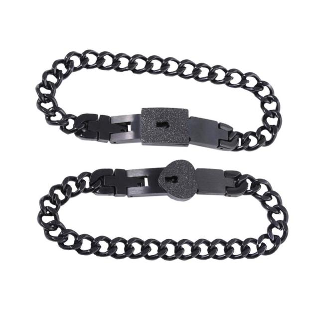 Couples Lock & Key Bracelet Set in Stainless Steel for Him & Her | Matching Jewelry Gift for Boyfriend Girlfriend Anniversary Valentine's Da | Thomler