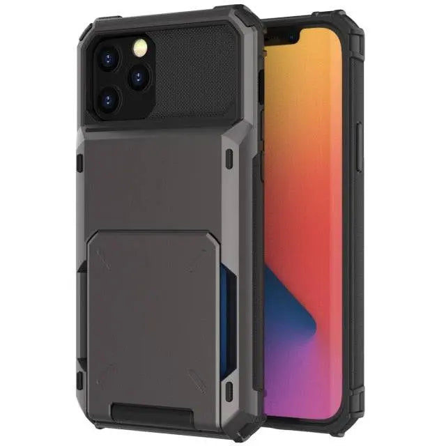 Armor Card Wallet iPhone Case with Military-Grade Protection | Black Mamba Shock-Absorbing Shell for iPhone X through 13 Series | Thomler