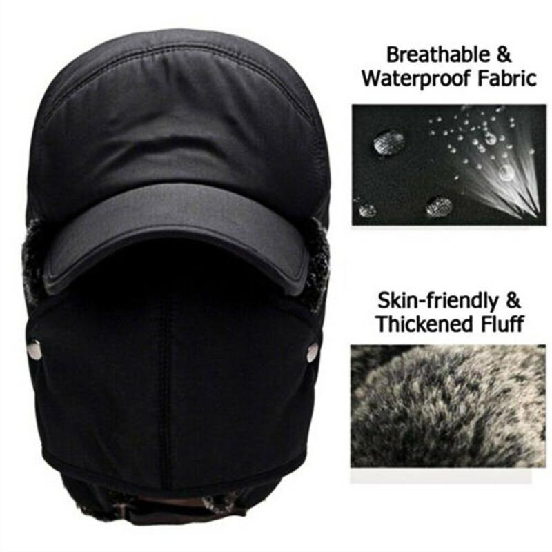 Fleece-Lined Trapper Hat with Detachable Face Mask – Windproof Full Coverage Winter Beanie for Skiing, Snowboarding & Cold Weather | Thomler