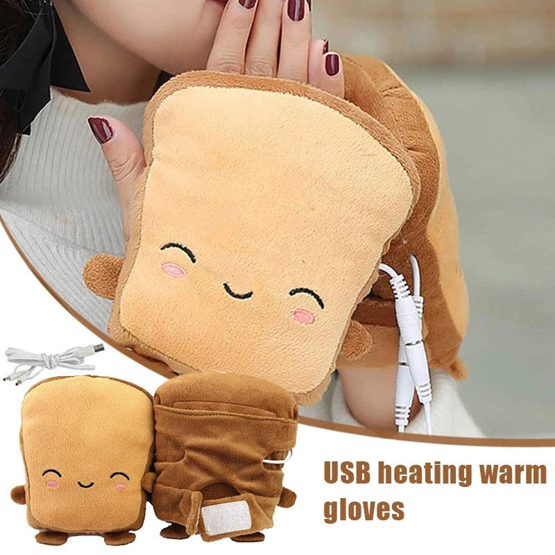 USB Heated Fingerless Gloves - Toast Shape Hand Warmers for Typing & Gaming | Thomler