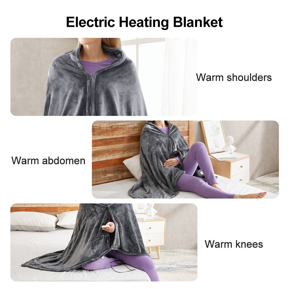 Electric Heated Wearable Throw Blanket with 3 Temperature Settings | USB Powered Coral Fleece Wrap for Shoulders, Lap & Knees | Thomler
