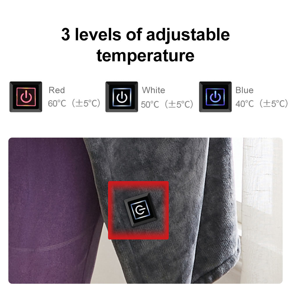 Electric Heated Wearable Throw Blanket with 3 Temperature Settings | USB Powered Coral Fleece Wrap for Shoulders, Lap & Knees | Thomler