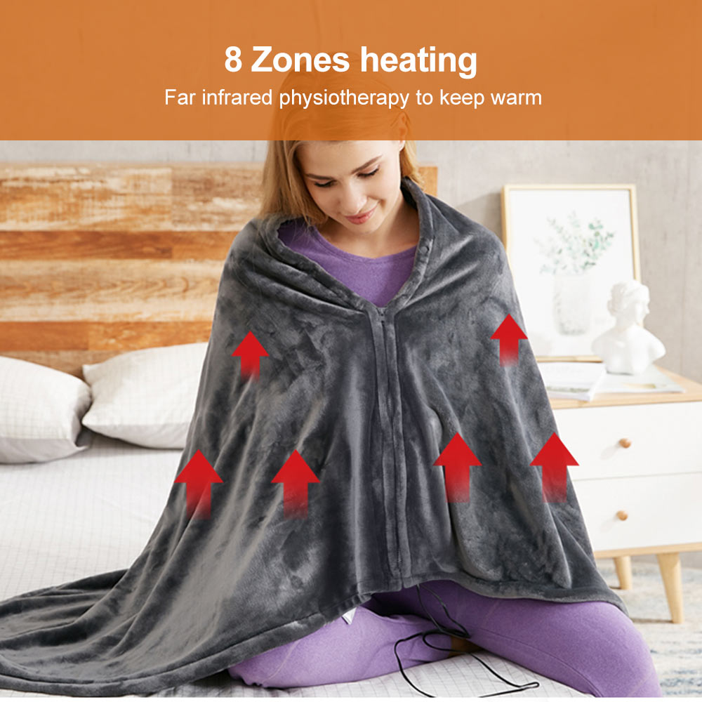 Electric Heated Wearable Throw Blanket with 3 Temperature Settings | USB Powered Coral Fleece Wrap for Shoulders, Lap & Knees | Thomler