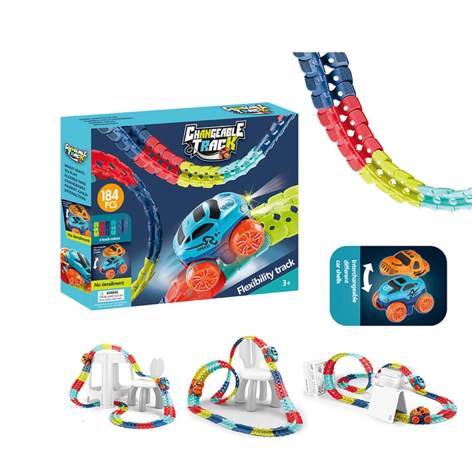 Flexible Magnetic Race Track Set with Glow-in-the-Dark Car for Kids | Educational STEM Building Toy | Thomler