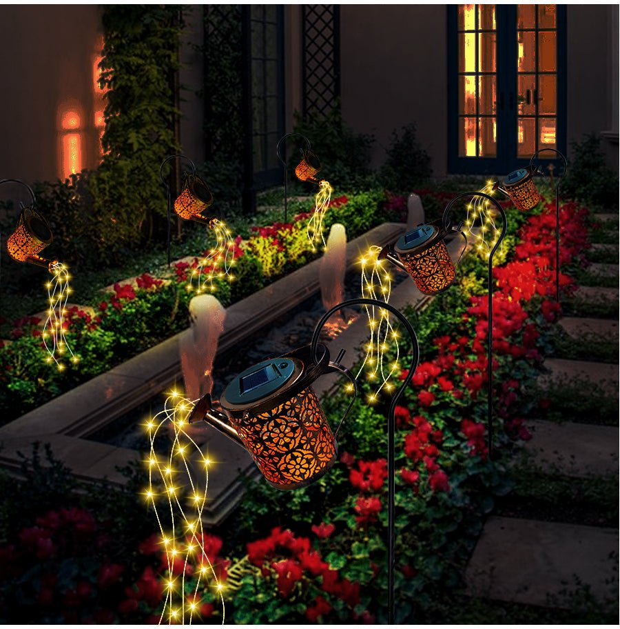 Solar Waterfall String Light Stake for Garden & Patio Outdoor Decor 31.5 in with Warm LED Copper Wire Auto On/Off Yard Lighting | Thomler