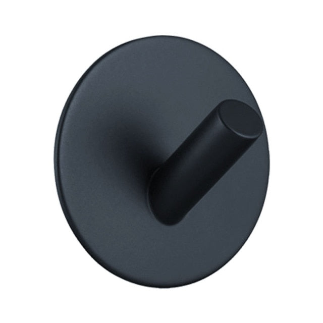 Wall Hook Stainless Steel Self Adhesive Black Bathroom Kitchen Towel Key Holder No Drill Minimalist Storage Organiser | Thomler
