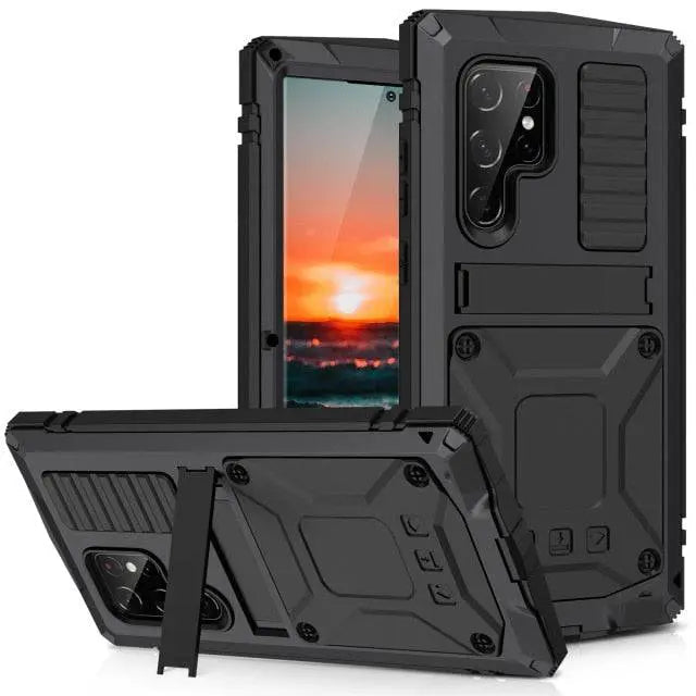 Metal Aluminum Phone Case with Kickstand & Glass Screen Protector for Galaxy S22 Series – Shockproof Full-Body Armor Shell | Thomler