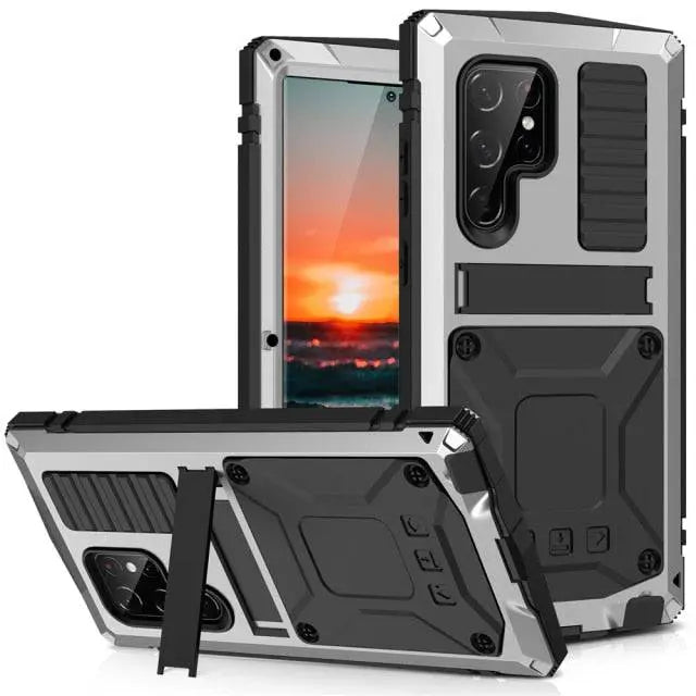 Metal Aluminum Phone Case with Kickstand & Glass Screen Protector for Galaxy S22 Series – Shockproof Full-Body Armor Shell | Thomler