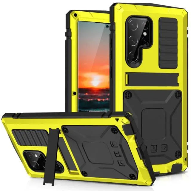 Metal Aluminum Phone Case with Kickstand & Glass Screen Protector for Galaxy S22 Series – Shockproof Full-Body Armor Shell | Thomler