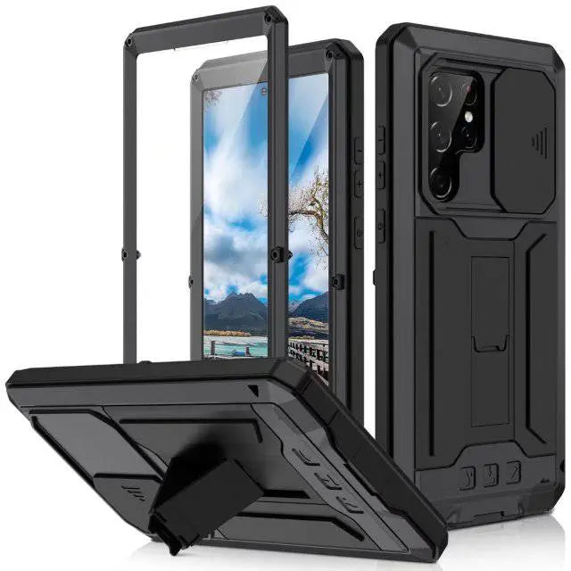 Heavy-Duty Aluminum Shell Phone Case with Built-In Kickstand & Screen Guard for Samsung Galaxy S22, S22 Plus & S22 Ultra | Thomler
