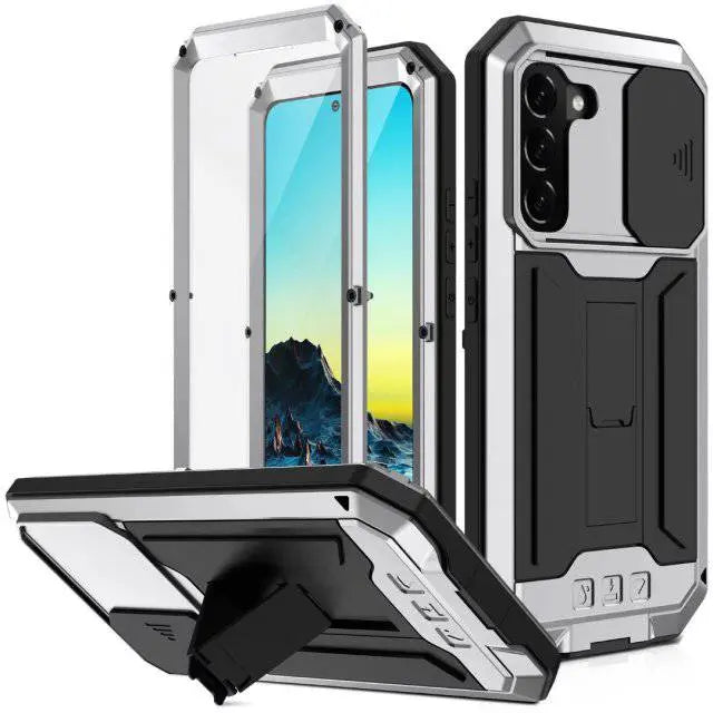 Heavy-Duty Aluminum Shell Phone Case with Built-In Kickstand & Screen Guard for Samsung Galaxy S22, S22 Plus & S22 Ultra | Thomler