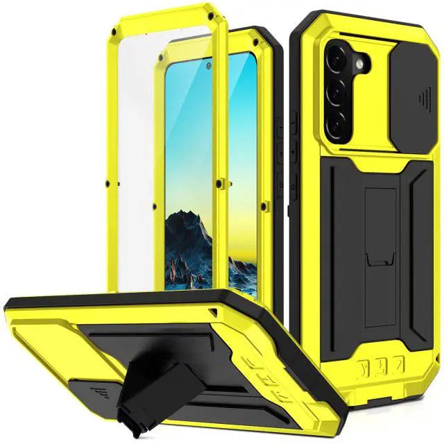 Heavy-Duty Aluminum Shell Phone Case with Built-In Kickstand & Screen Guard for Samsung Galaxy S22, S22 Plus & S22 Ultra | Thomler