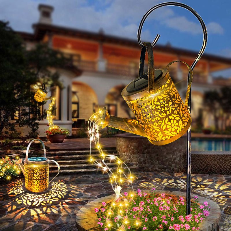 Solar Waterfall String Light Stake for Garden & Patio Outdoor Decor 31.5 in with Warm LED Copper Wire Auto On/Off Yard Lighting | Thomler