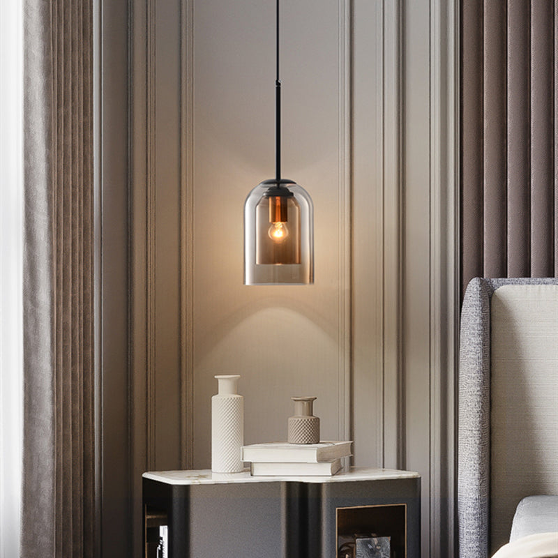 Pendant Light Double Glass E27 22.0 cm Black Dining Room Kitchen Island Hanging Ceiling Lamp Adjustable Cord | Thomler