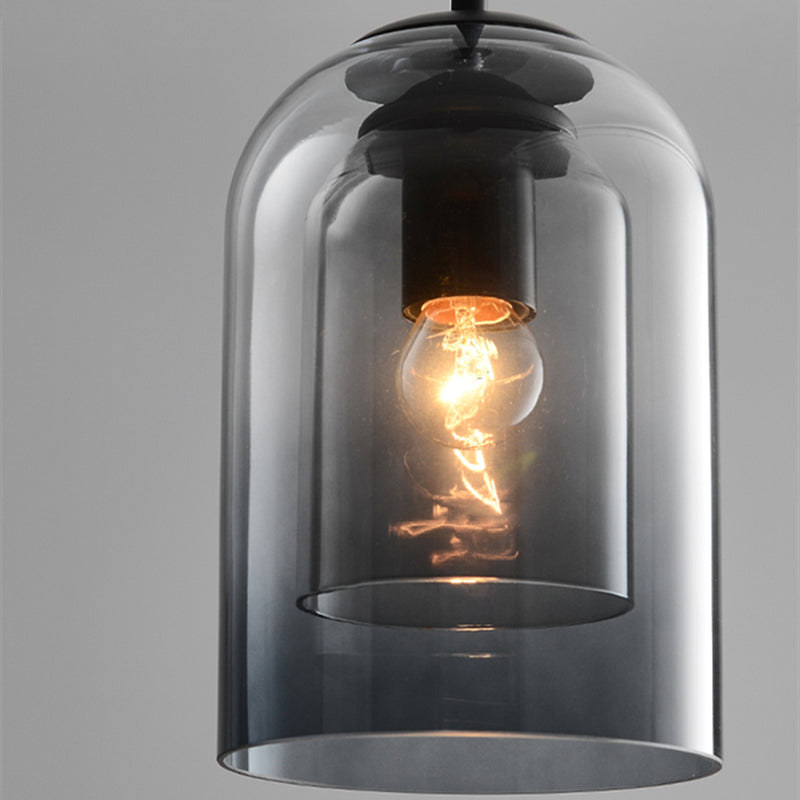 Pendant Light Glass Double Layer 15.0 cm Smoke Grey Dining Room Kitchen Island Hanging Ceiling Lamp E27 Adjustable Cord | Thomler