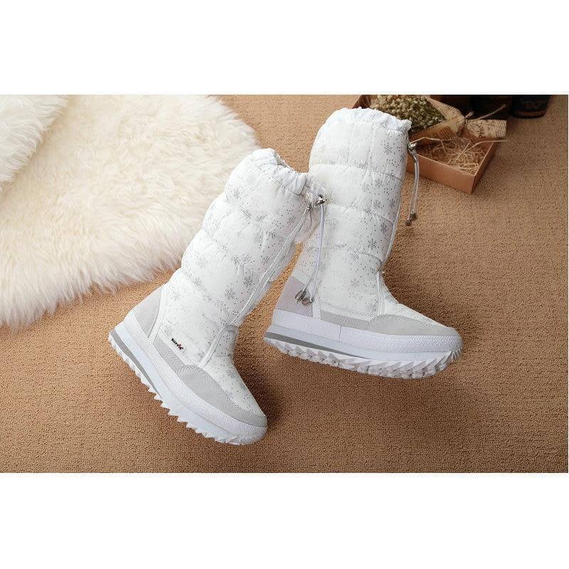 Women's Knee-High Plush-Lined Winter Boots – Lightweight Nylon Snow Boots with Side Zip, Round Toe & Low Heel for Cold Weather | Thomler