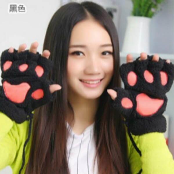 Plush Half-Finger Mittens with Fold-Back Paw Flap – Soft Fleece Winter Fingerless Gloves for Women & Men, Cozy Thermal Knit Wrist Warmers | Thomler